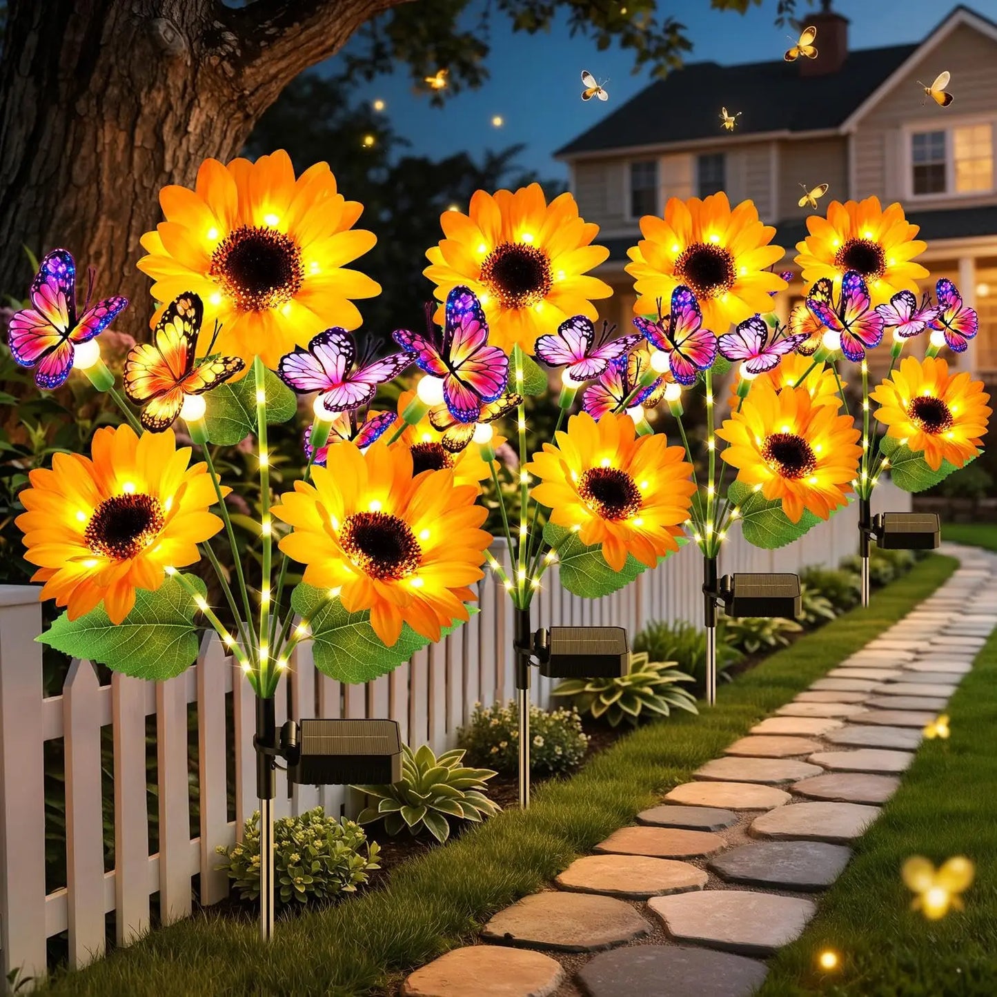 Solar Sunflower Garden Lights With Butterflies