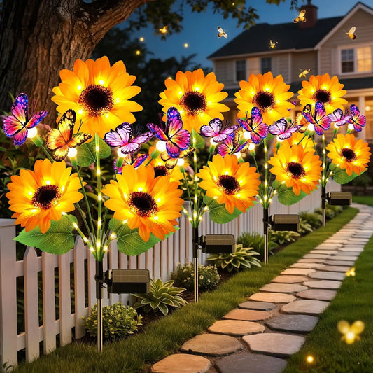 Solar Sunflower Garden Lights With Butterflies