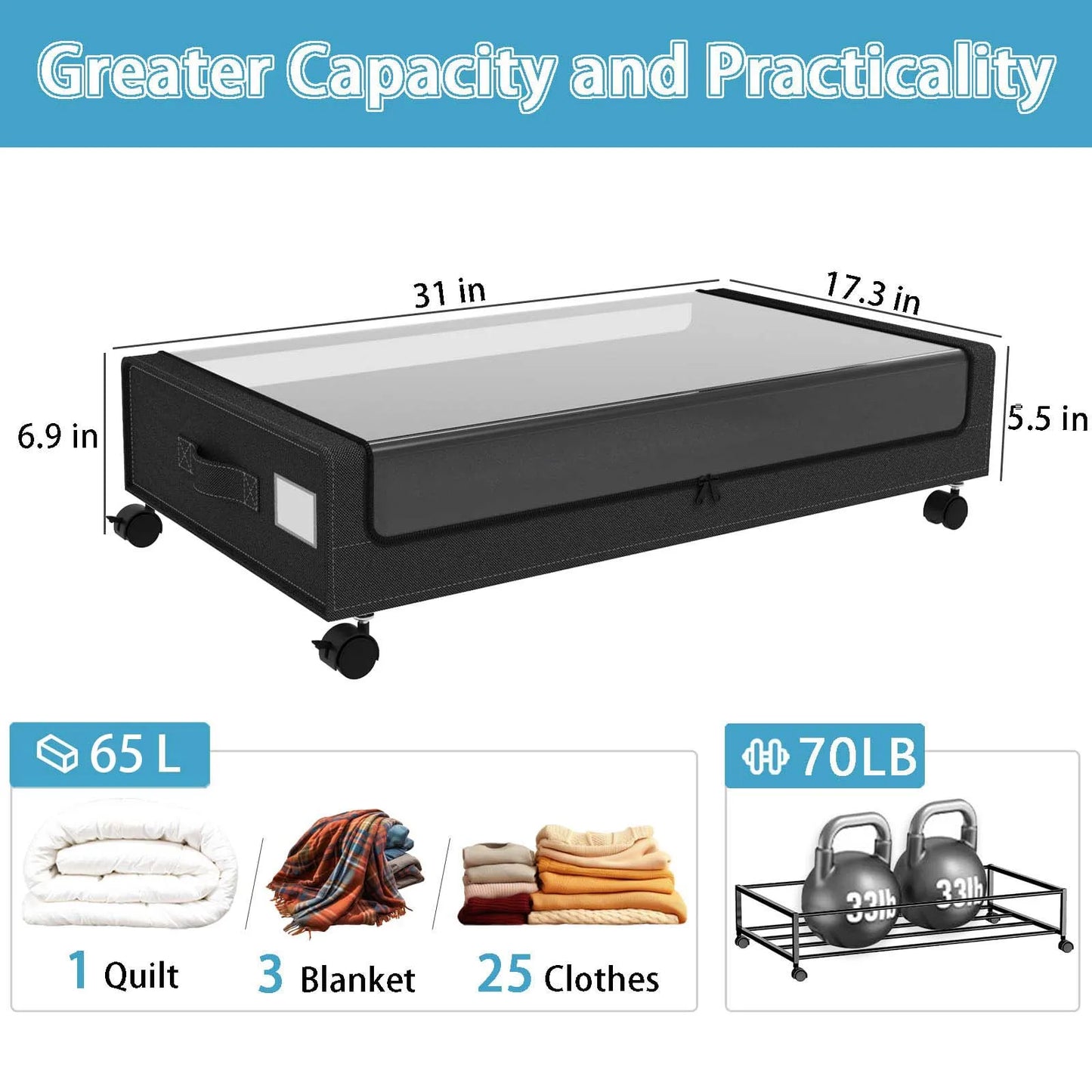 Under Bed Storage Bins With Wheels 2 Pack