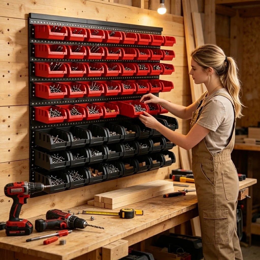 Wall Mounted Parts Bin Storage Organizer Rack