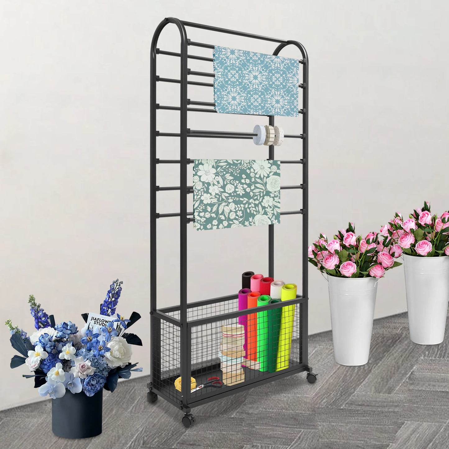 Metal Rolling Ribbon Holder Organizer Rack 15 Rods