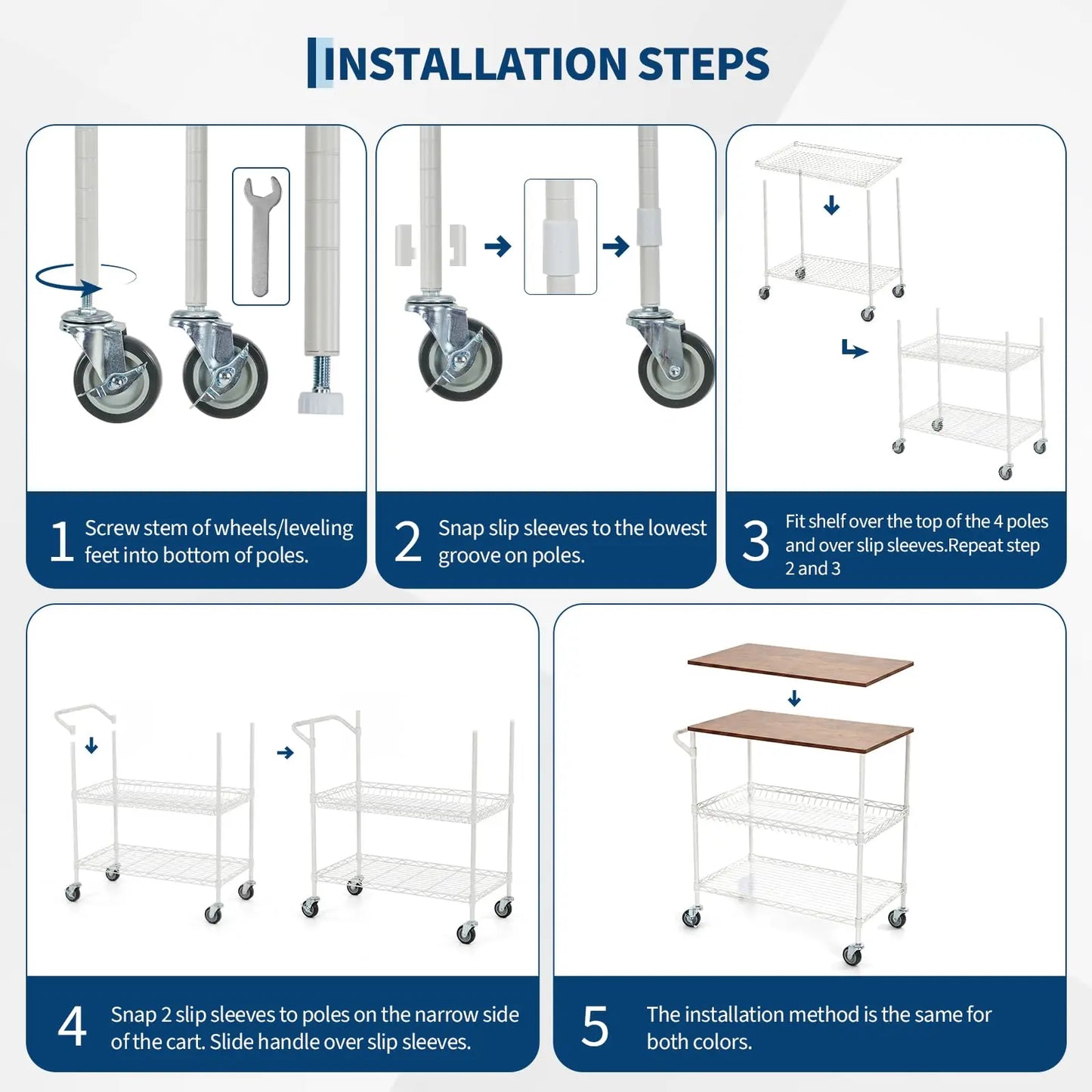 Kitchen Trolley on Wheels, 250KG Capacity Rolling Kitchen Island with Wood Top & Height Adjustable Basket Storage Shelves, 3-Tier Microwave Cart with Lockable Wheels, 2 Shelf Liners & 10 Hooks