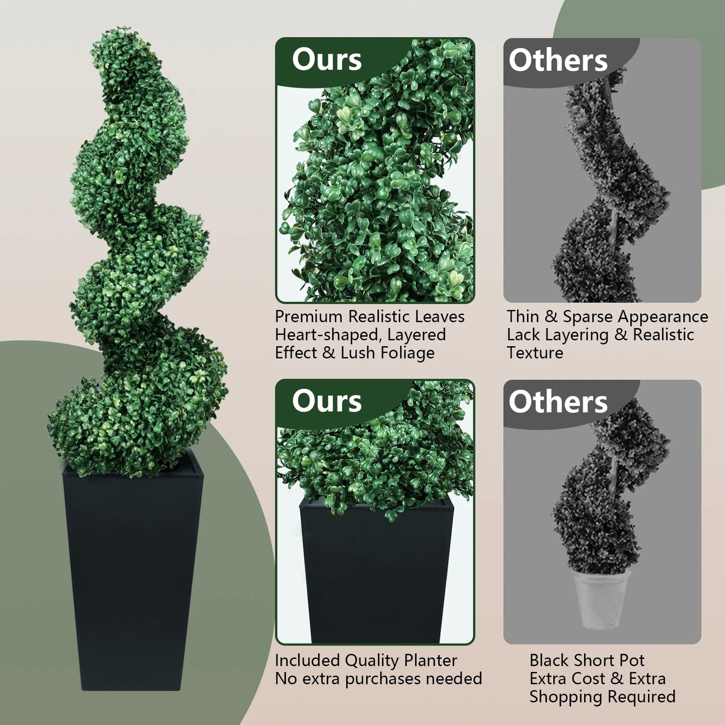 Olitree Artificial Spiral Boxwood Topiary Tree With Planter