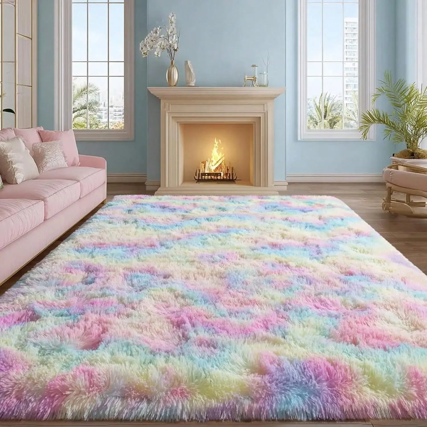 eluckya Plush And Thick Long-Pile Carpet, Super Soft And Comfortable Rug, Non-Slip Thick Pile Carpet, Suitable For Bedrooms, Living Rooms, Bathrooms, Dorm Rooms, Room Decor, Kitchen Essentials, Family Gatherings, Valentine's
