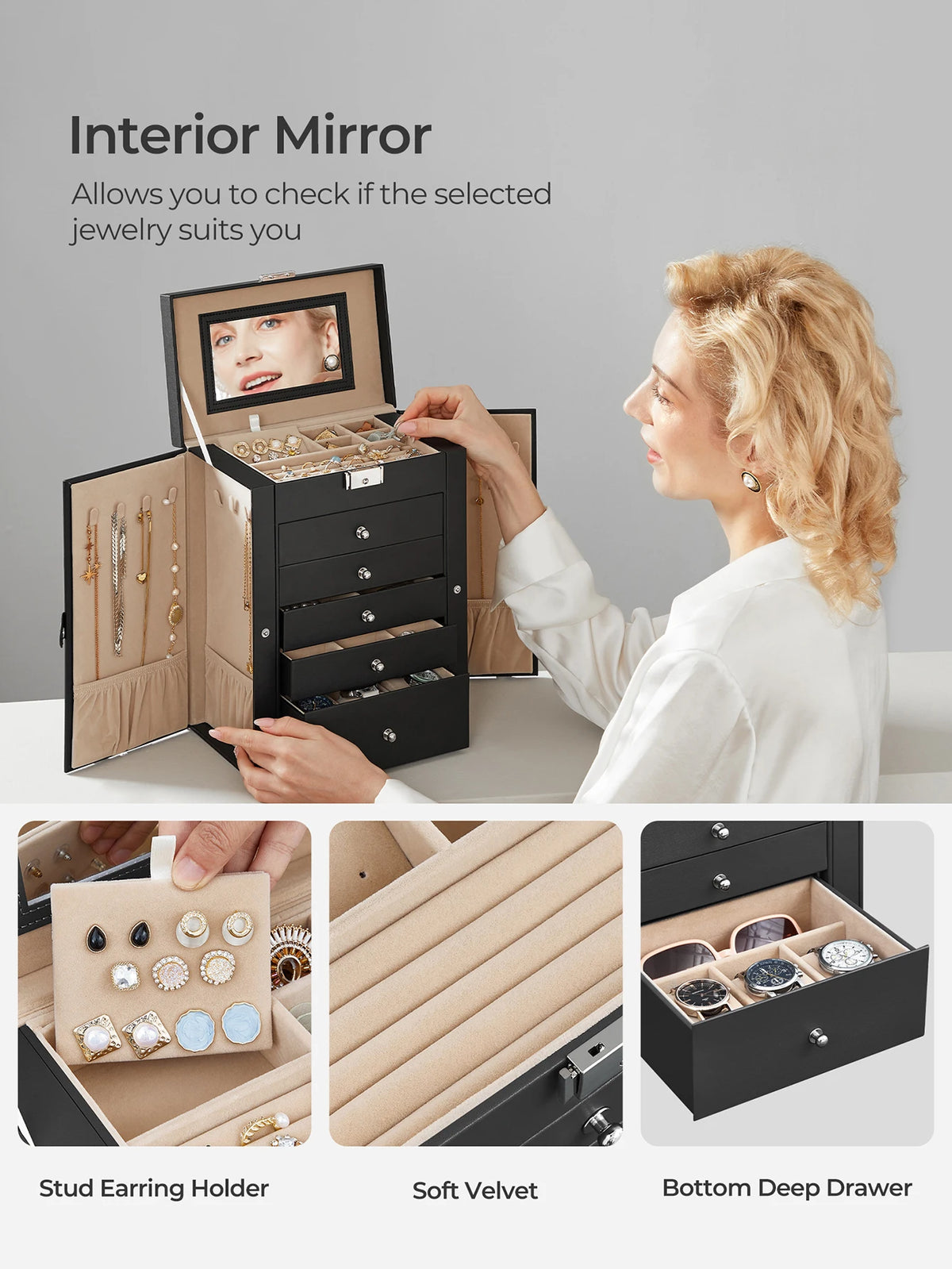 Jewelry Organizer Box With Mirror And Lock