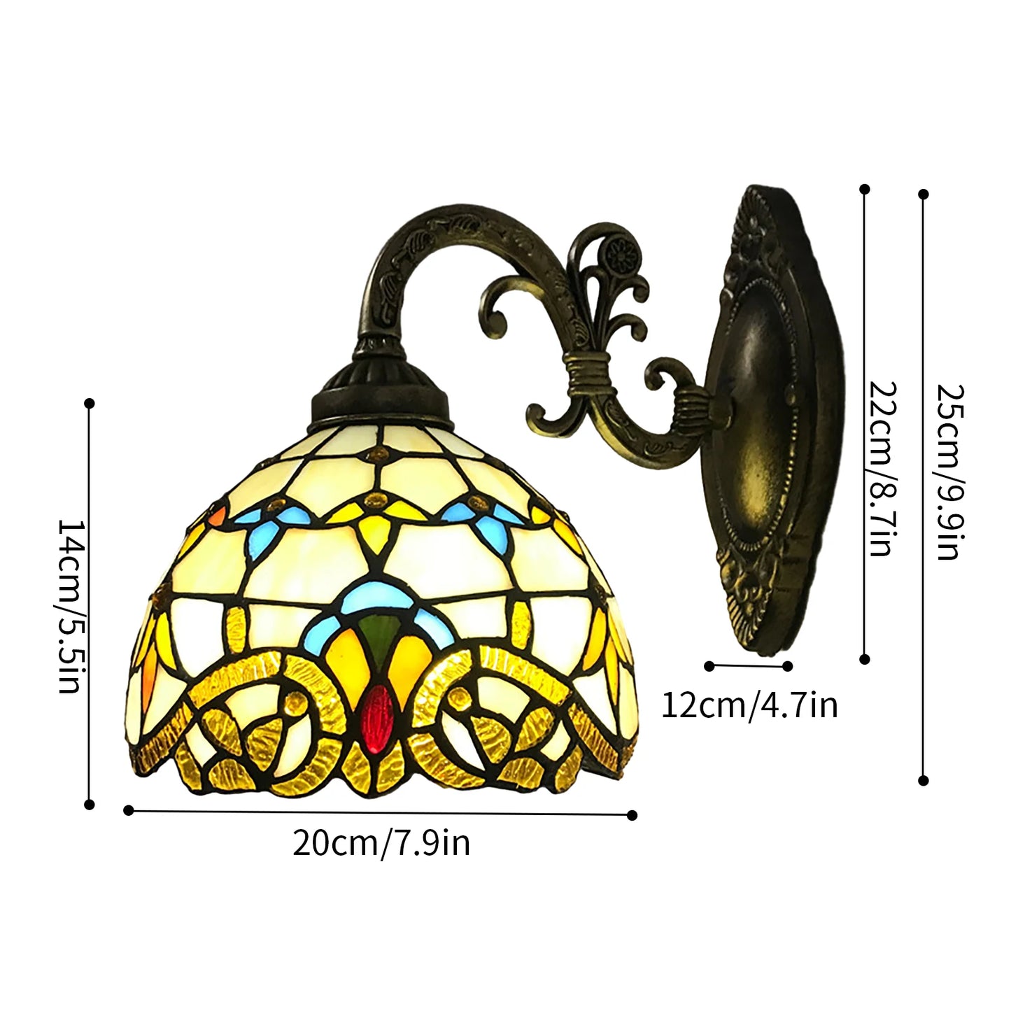Tiffany Wall Lamp.   Indoor Vintage Wall Lamp.  Retro Handmade Dome Lamp for Living Room, Staircase, Bedroom