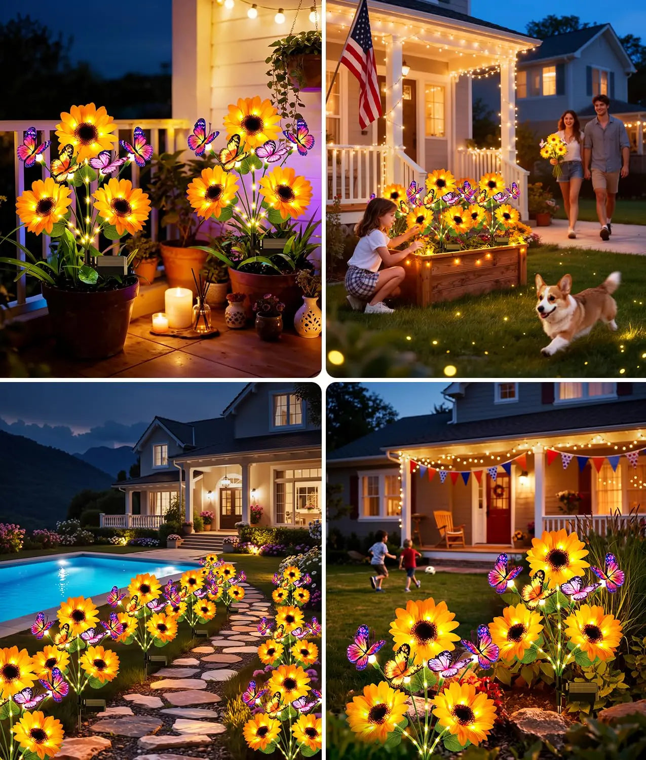 Solar Sunflower Garden Lights With Butterflies
