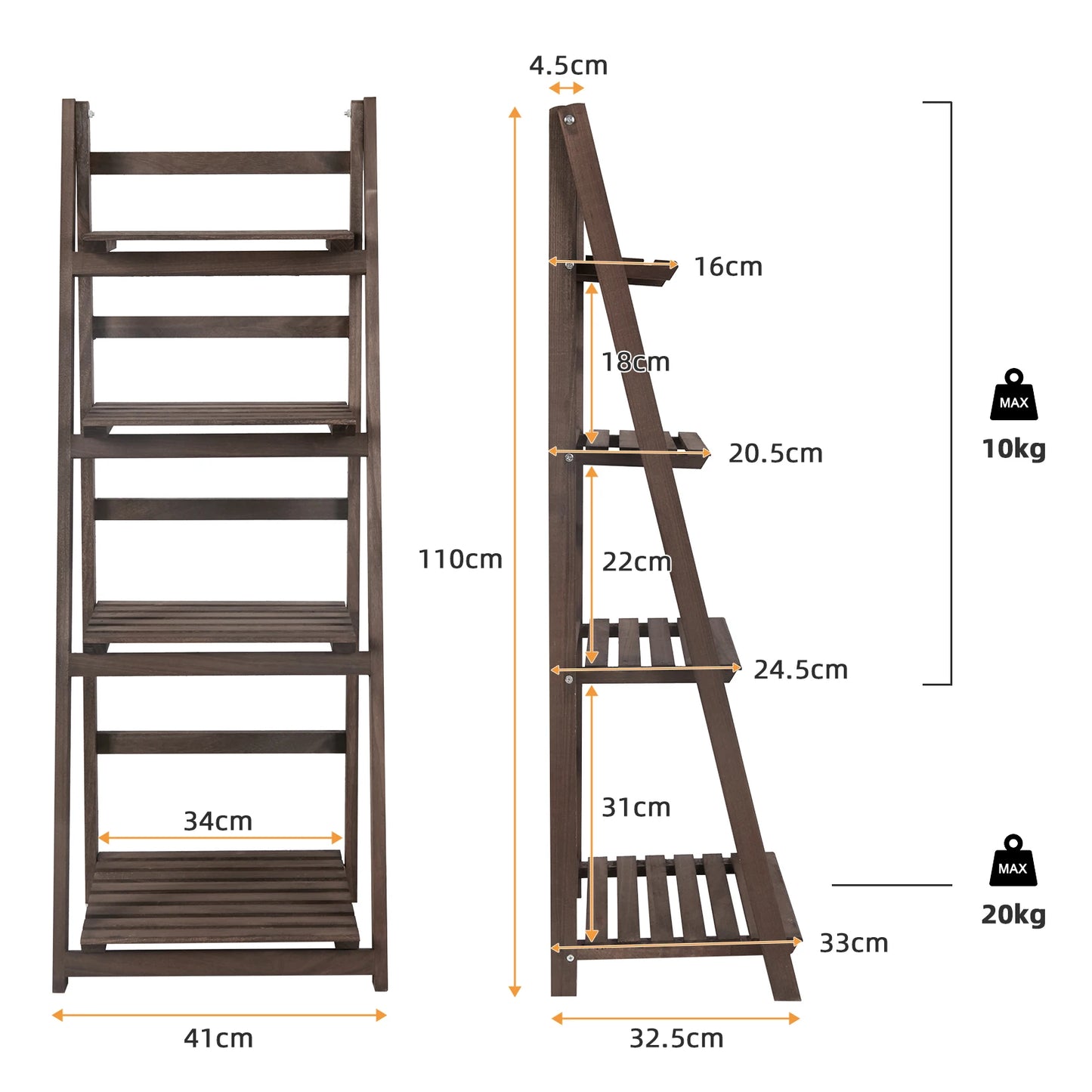 Wooden Folding 4 Tier Ladder Shelf