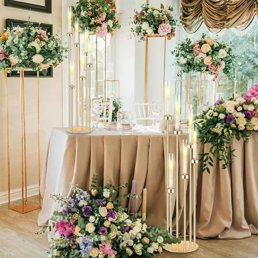 4PCS 46"Tall Metal Floor Candlestick Holder With 24 PCS LED Candles For Wedding Pary Birthday Centerpieces