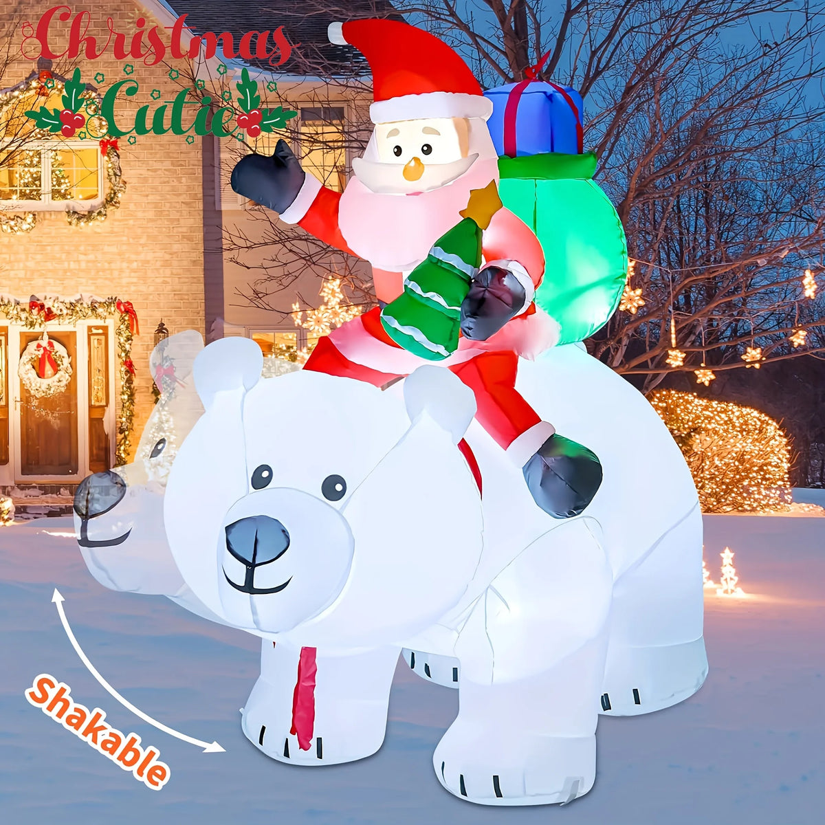 Santa Riding Polar Bear LED Christmas Inflatable