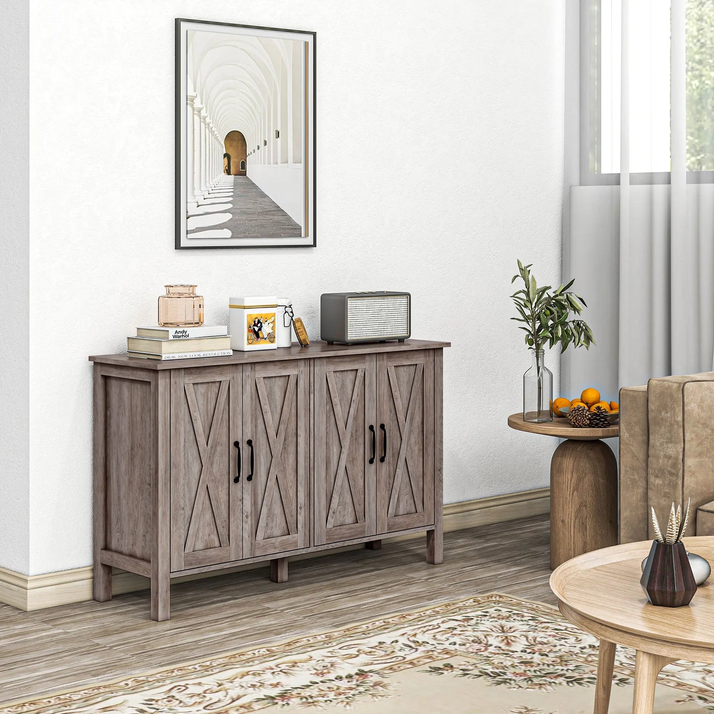 Farmhouse Wood Sideboard Cabinet With Barn Doors