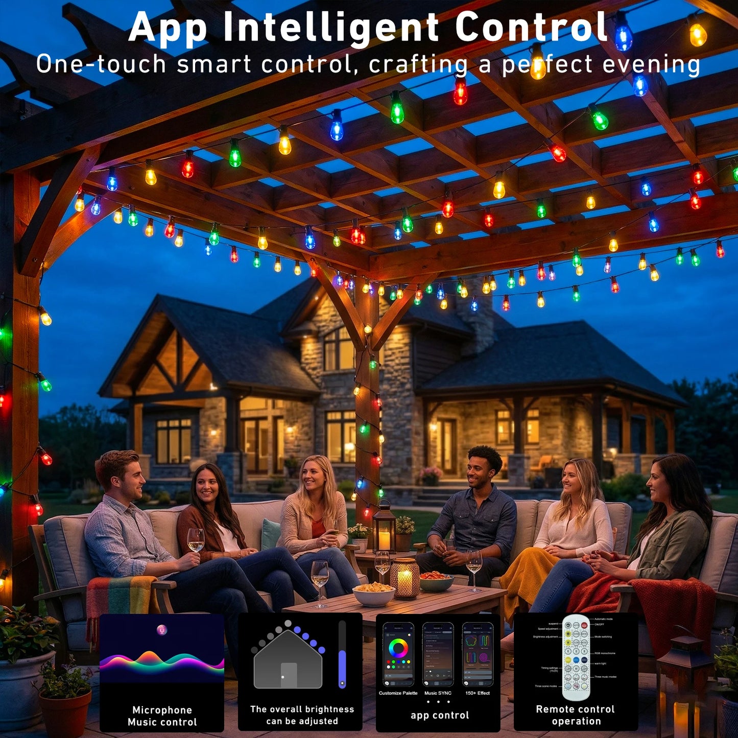 Outdoor Waterproof LED String Lights With Smart App Control