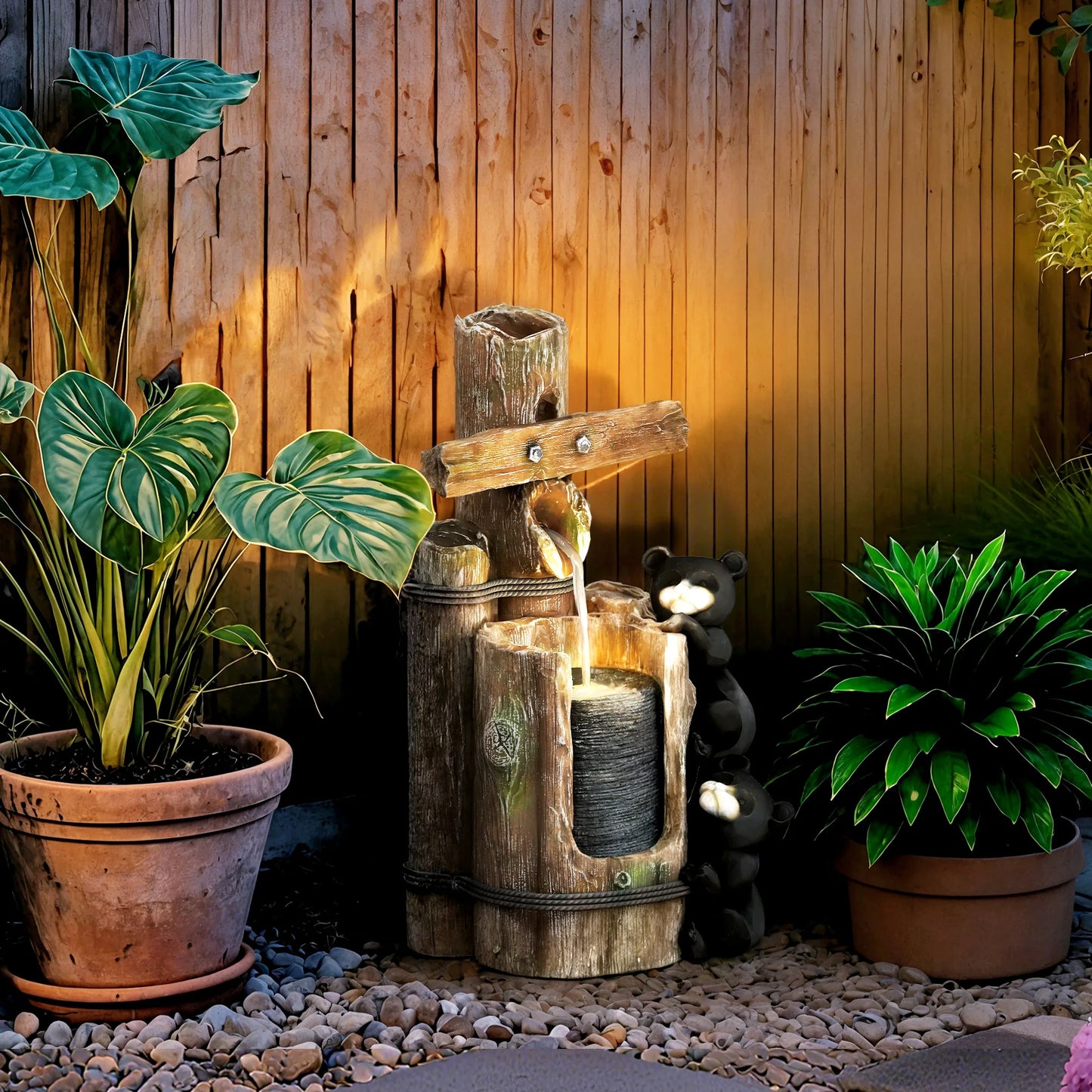 Outdoor Waterfall Fountain With LED Lights And Pump