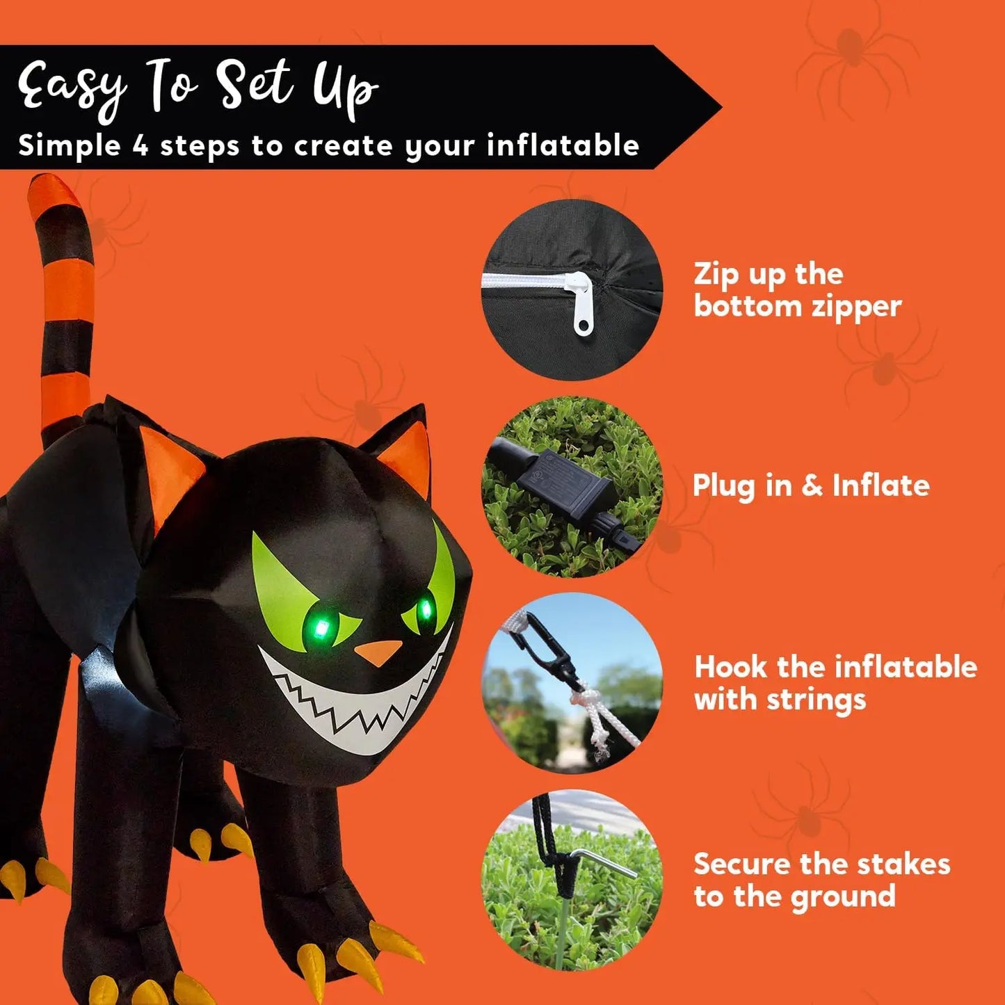 Joyfy Halloween Cat Inflatables With Moving Head For Yard