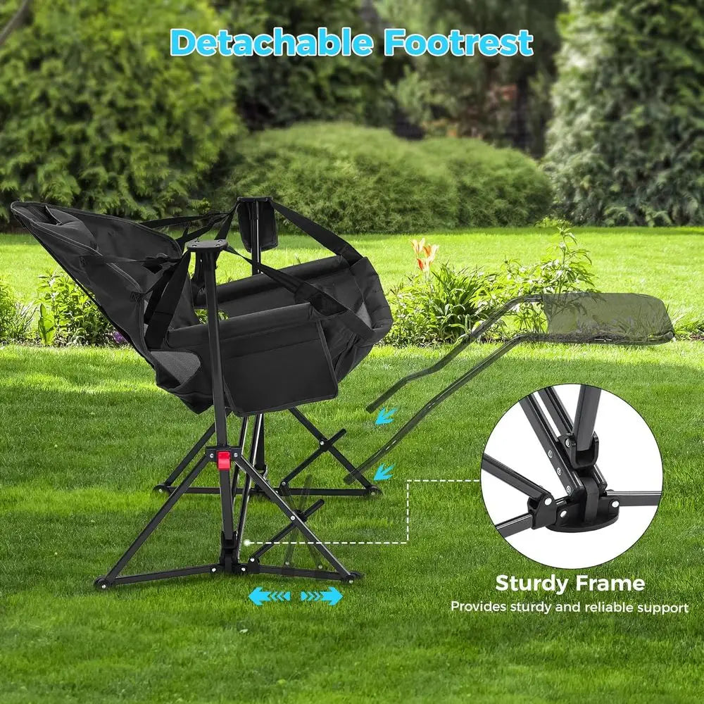 Folding Hammock Camping Chair With Footrest And Cup Holder