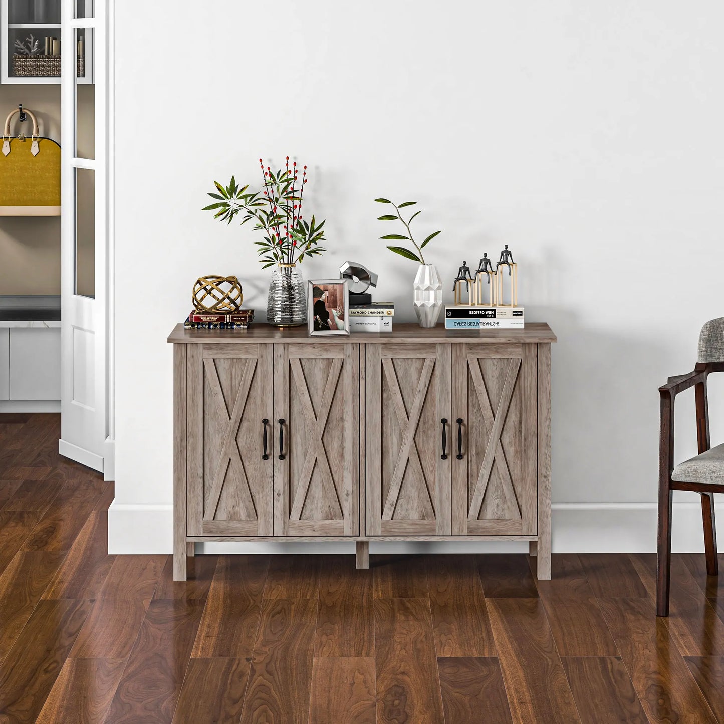 Farmhouse Wood Sideboard Cabinet With Barn Doors