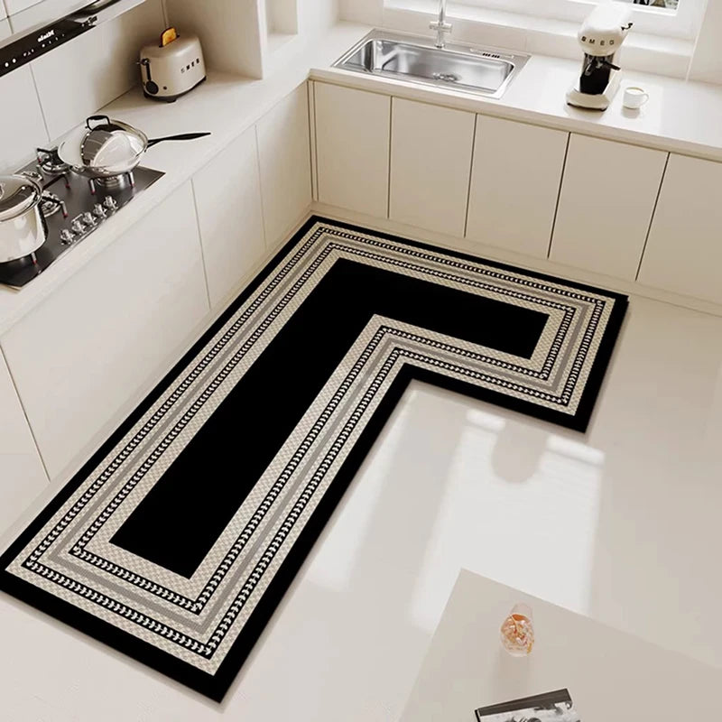 Kitchen Mat Waterproof Floor Mat Pvc Leather Rug Simple Style L-shaped Carpet Anti-oil Non-slip Carpets Home Decoration Rugs