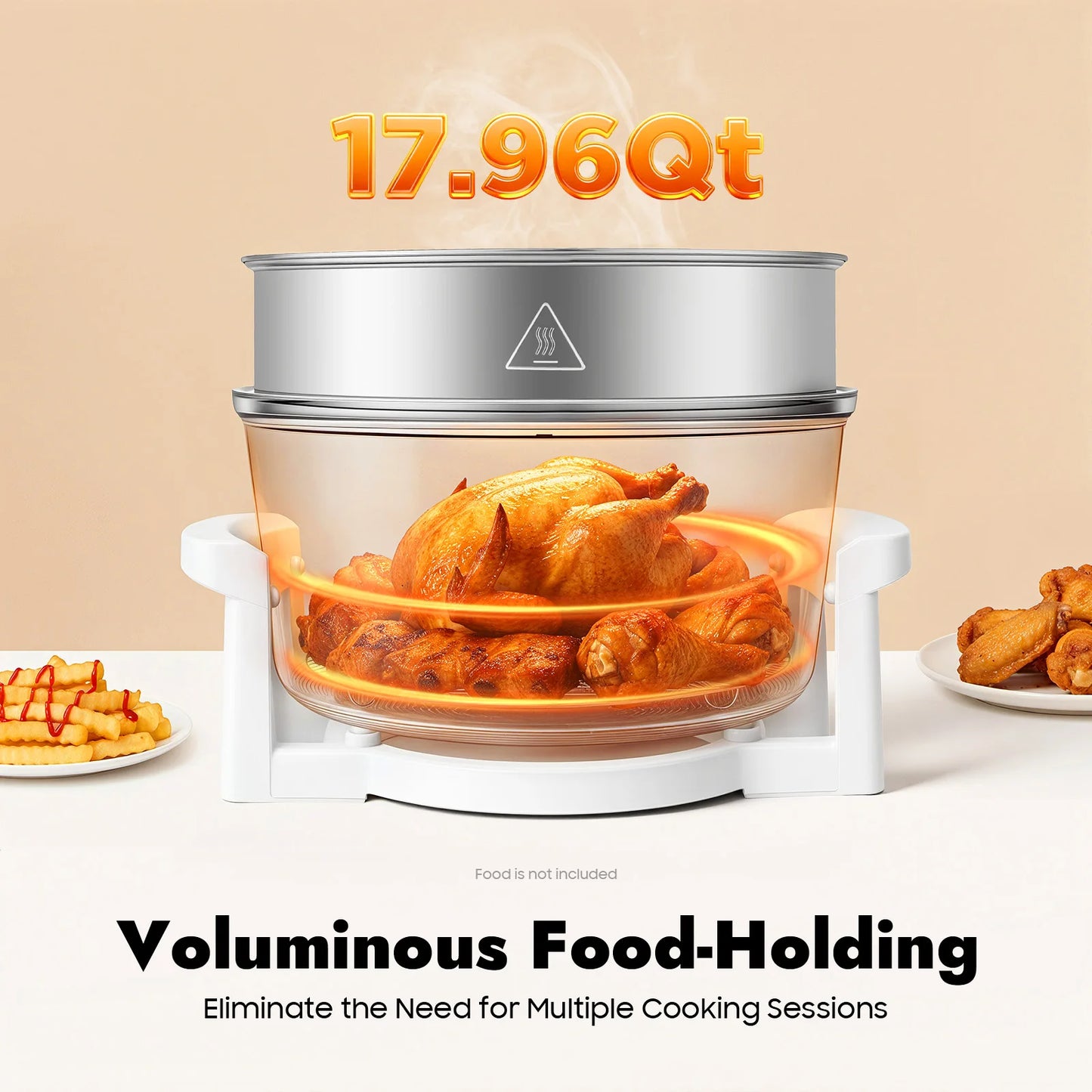 110V 17.96Qt Visual Air Fryer 1200-1400W 360° Hot Air Circulation Oil-Free Cooker with Grill Rack for Home Kitchen