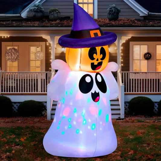 5 FT Tall Halloween Inflatable Outdoor Decor. Blow Up Yard Decoration Ghost with Colorful LEDs.
