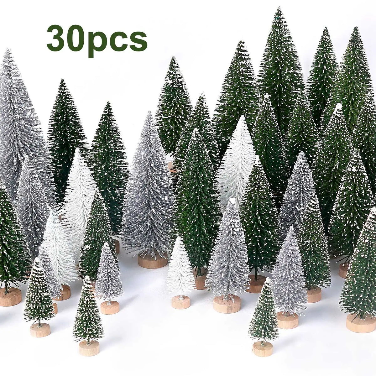 Artificial Christmas Bottle Brush Trees With Wooden Base
