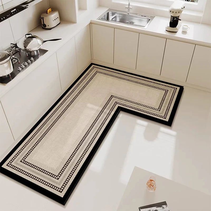 Kitchen Mat Waterproof Floor Mat Pvc Leather Rug Simple Style L-shaped Carpet Anti-oil Non-slip Carpets Home Decoration Rugs