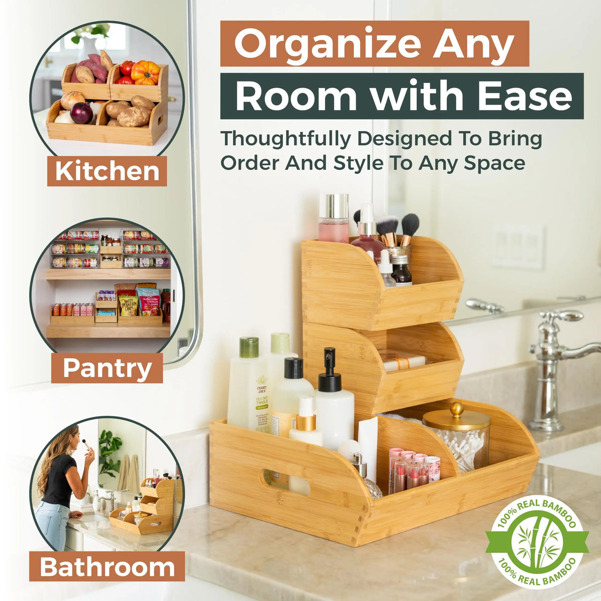 Bamboo Potato And Onion Storage Bin Organizer