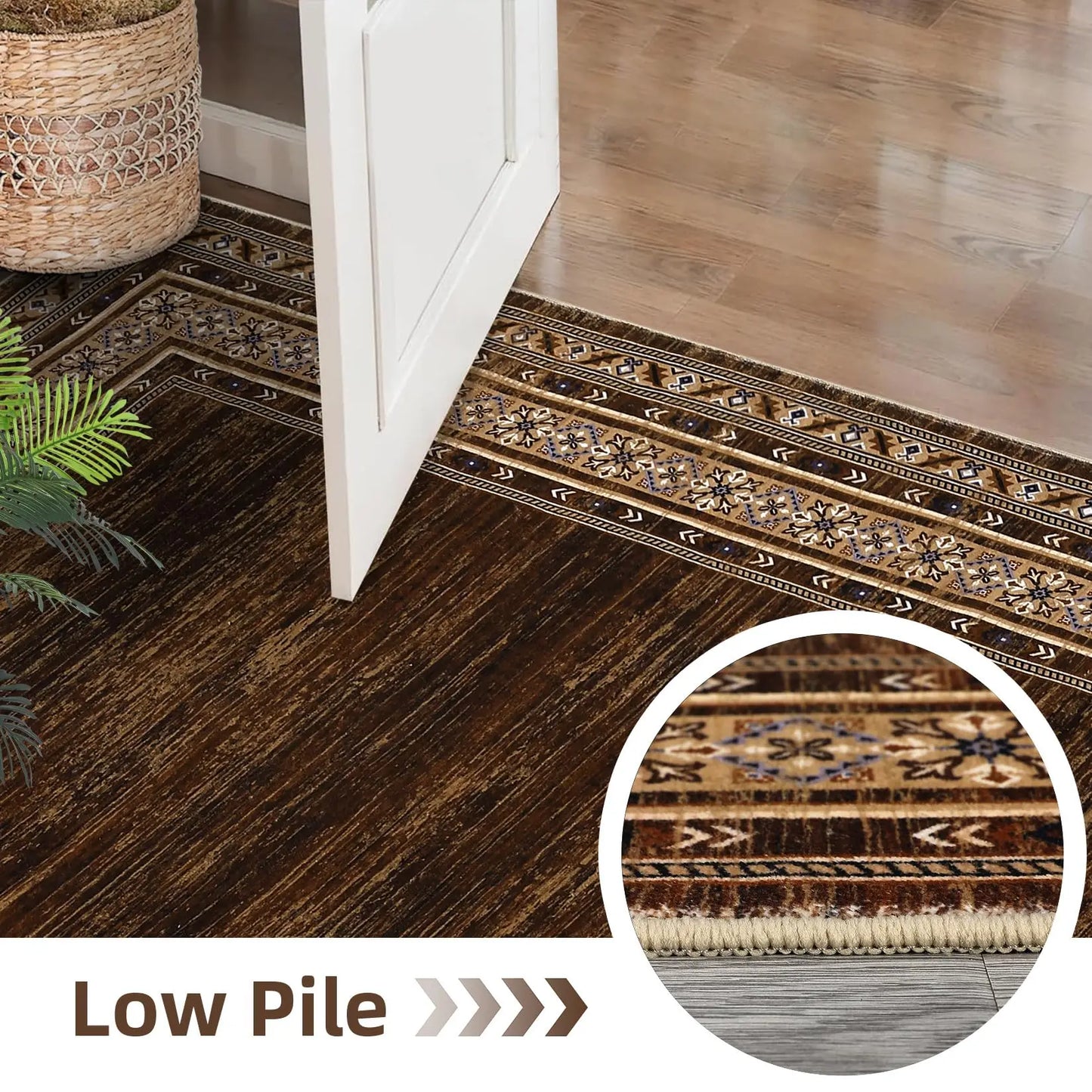 Area Rug 8x10 Washable Rug Brown Modern Living Room Rugs Soft Non Slip Throw Carpet Low Pile Bordered Contemporary Floor Cover for Bedroom Dining Room Foldable Thin Rugs