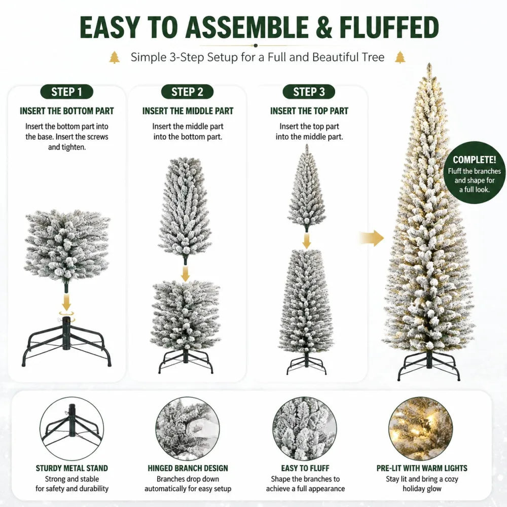 Slim Snow Flocked Prelit Christmas Tree With Warm Lights