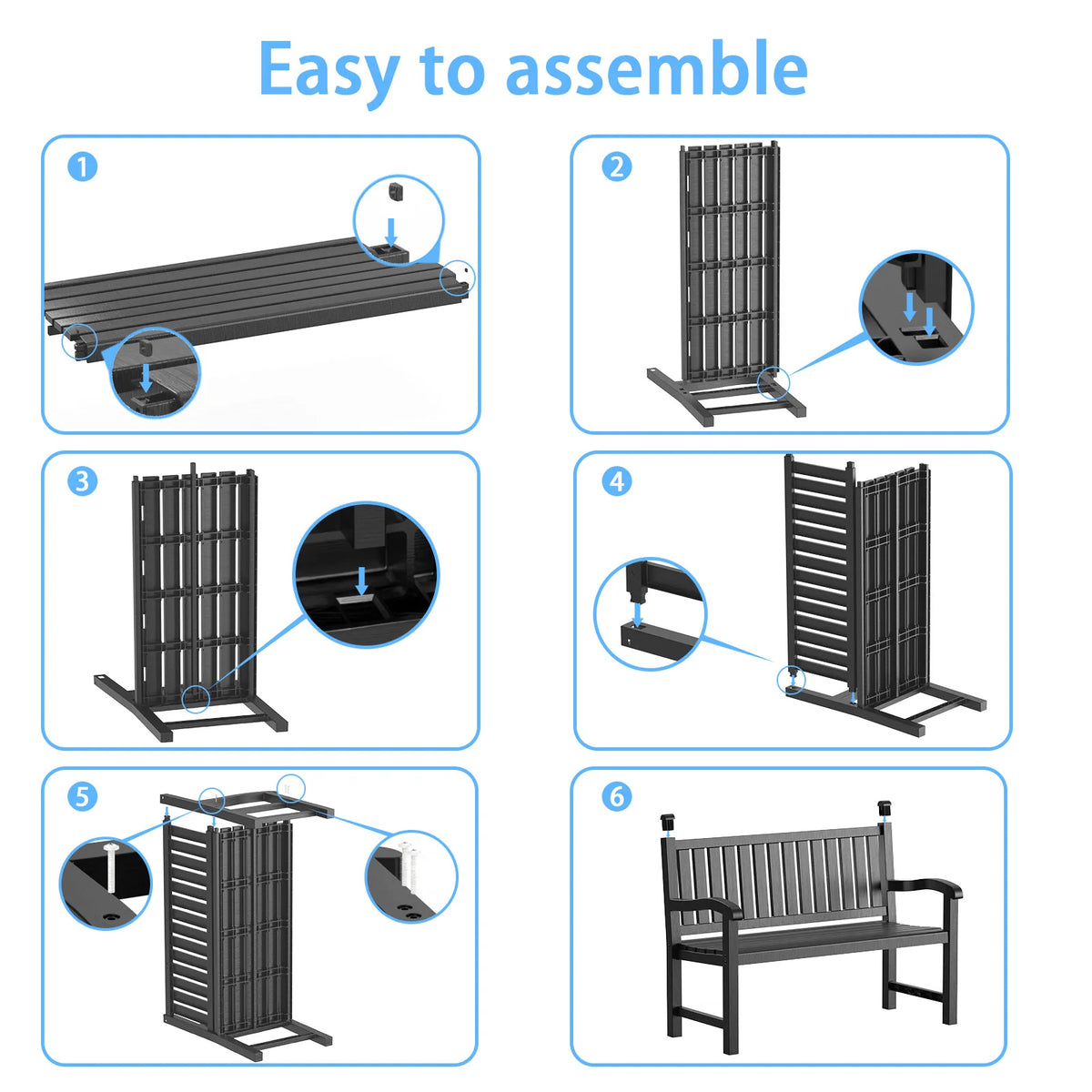 Weather Resistant Outdoor Plastic Patio Bench With Armrests