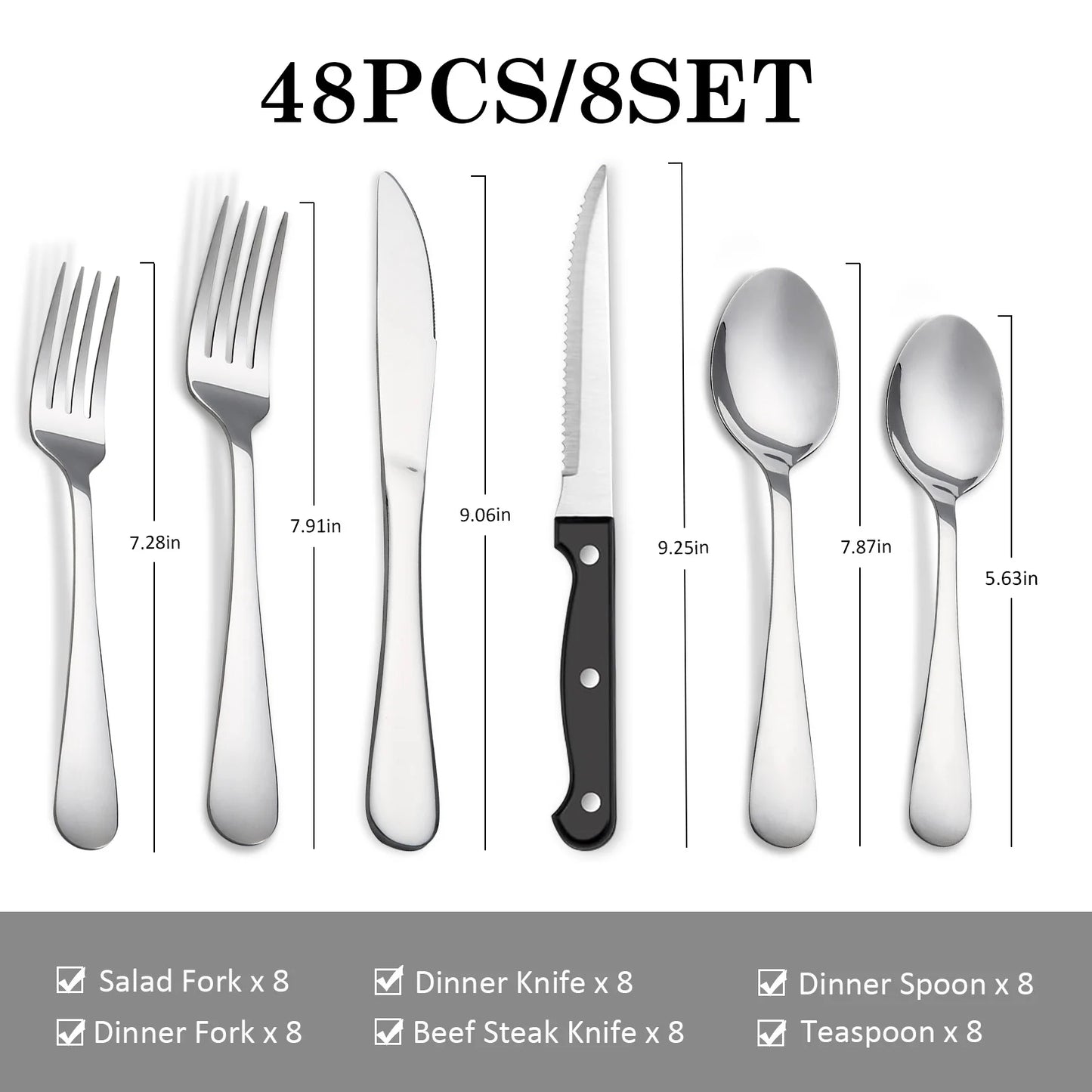 HanSmart 48-Piece Stainless Steel Cutlery With Steak Knives