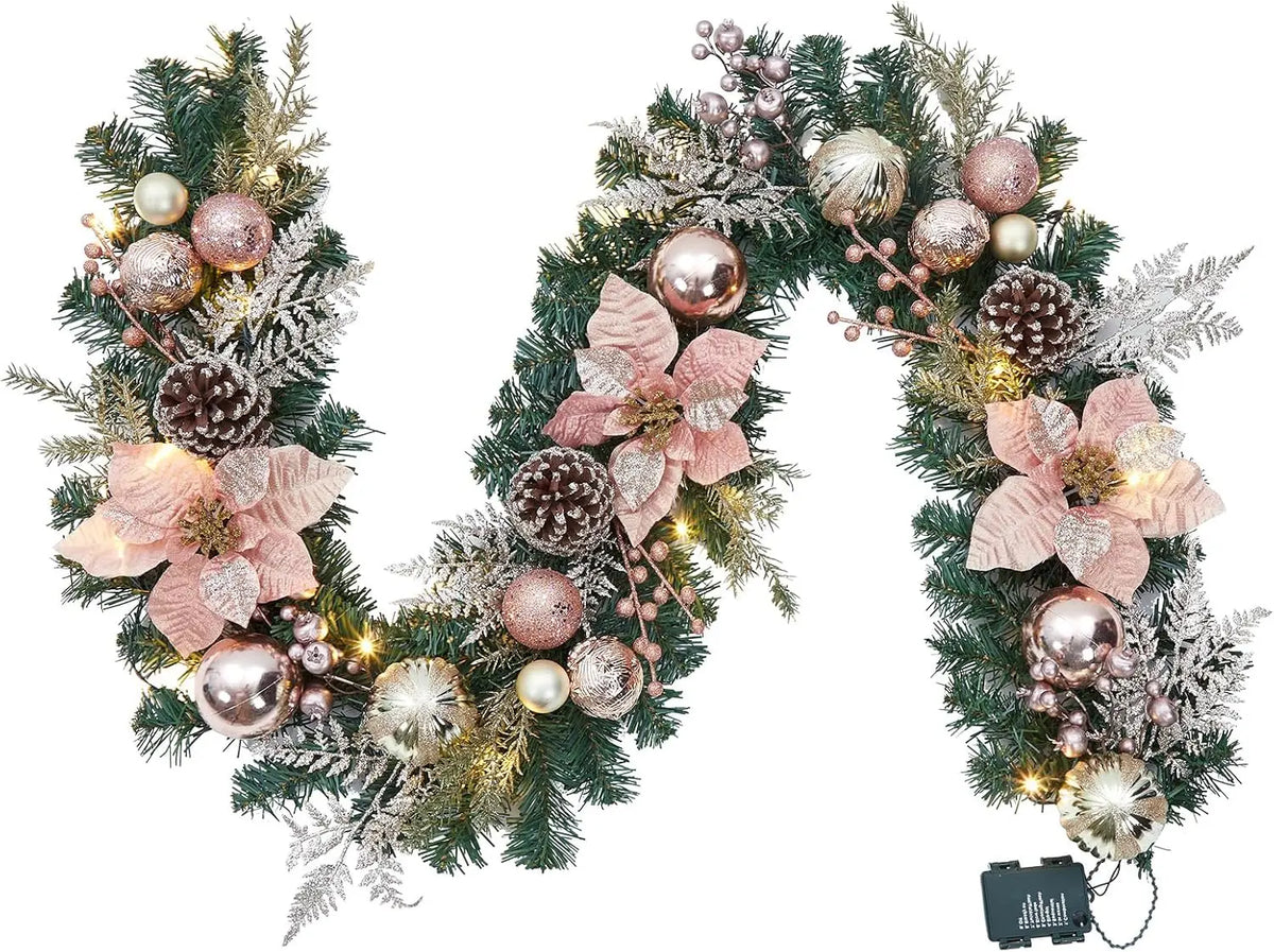 Tacleekii Prelit Christmas Garland With Ornaments