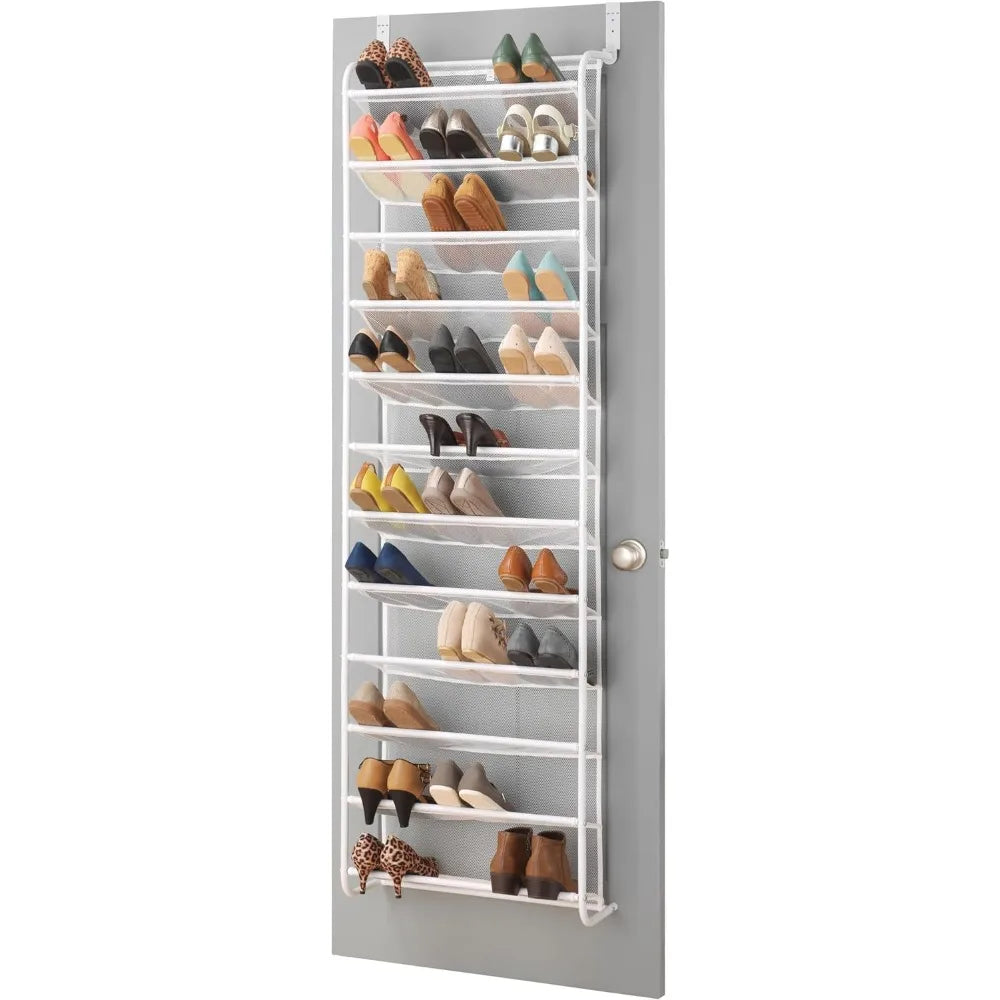 36 Pair Over Door 12 Tier Hanging Shoe Organizer Heavy Duty Metal Mesh Rack Closet Storage White