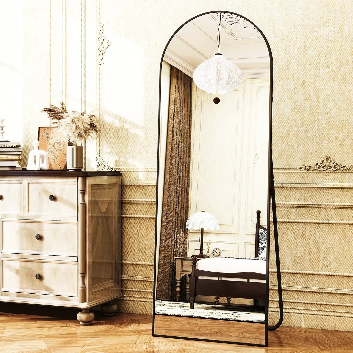 59x16 64x21 71x26 Black Arched Full-Length Mirror. Free Standing Full Body Floor Mirror for Home Decor And Styling
