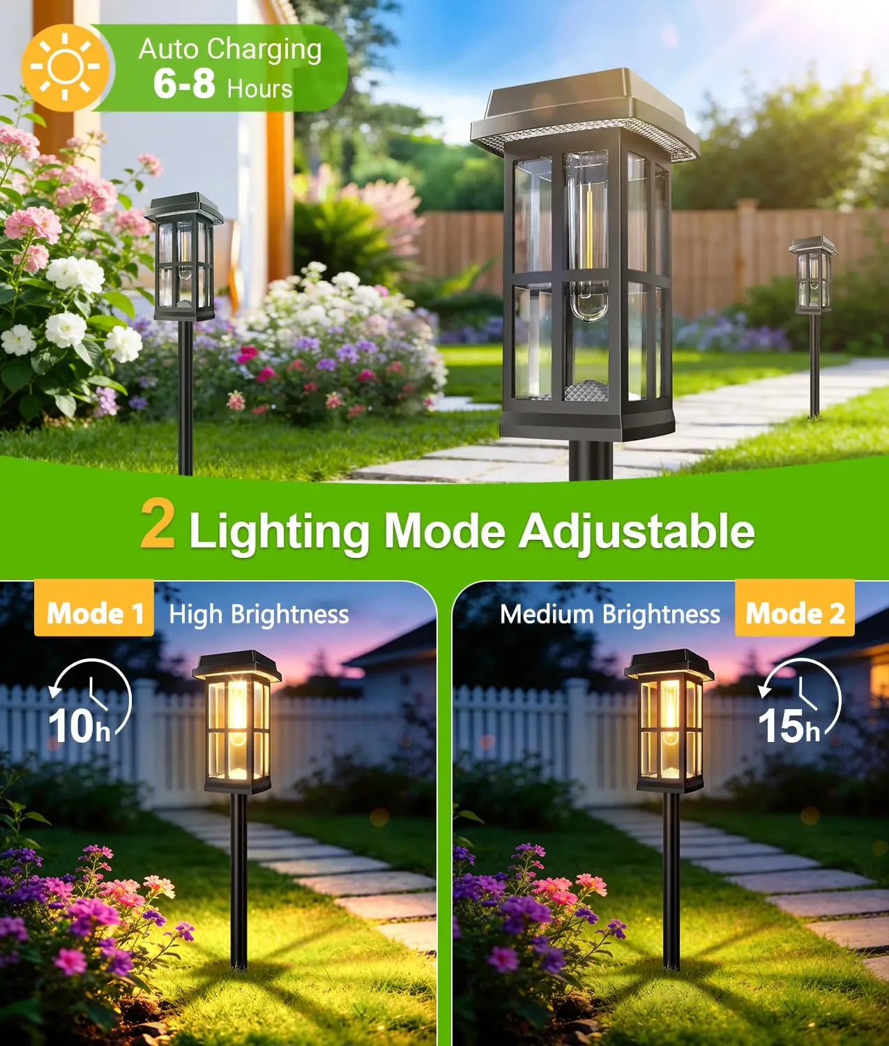 Solar Powered Pathway Lights . 8 Pack IP65 Waterproof Auto On Off Outdoor Landscape Lighting.   Decorative Solar Garden Lamps for Patio Lawn Walkway Driveway Yard