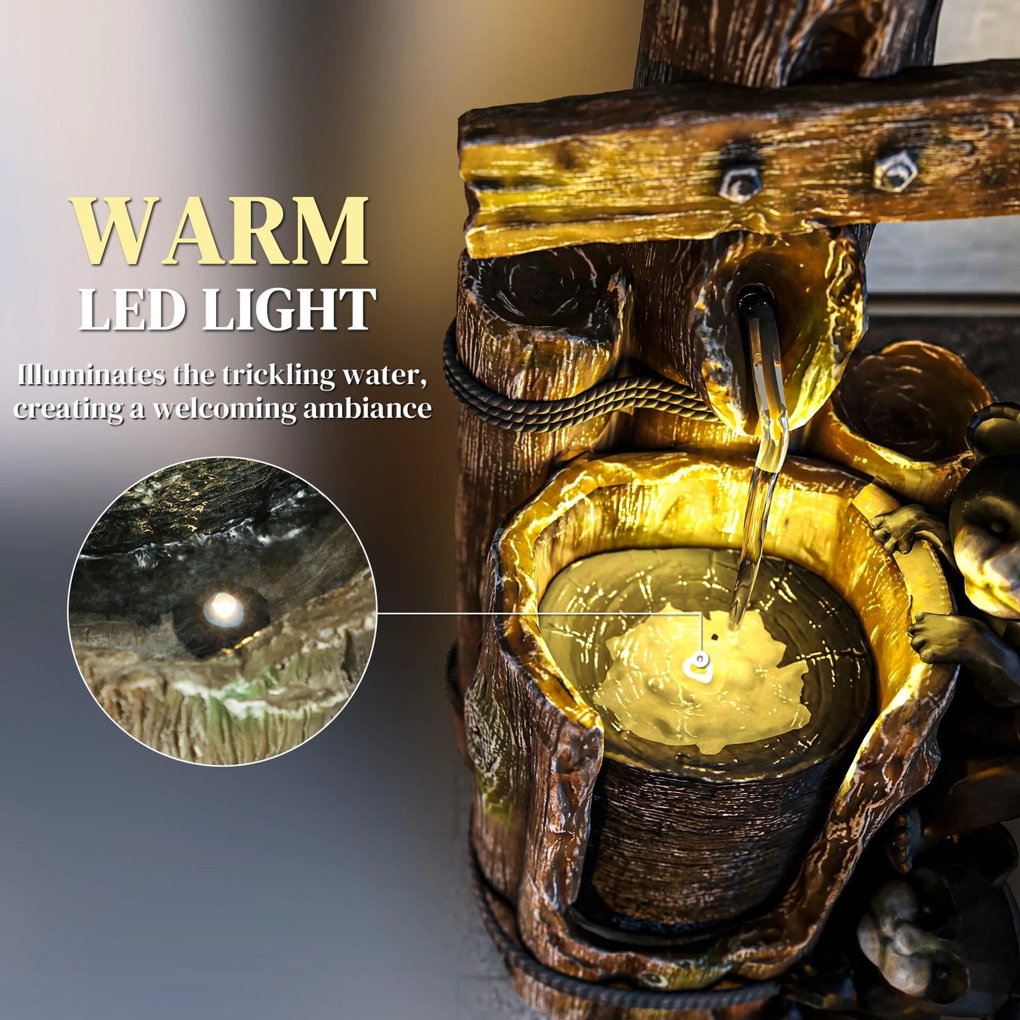 Outdoor Waterfall Fountain With LED Lights And Pump