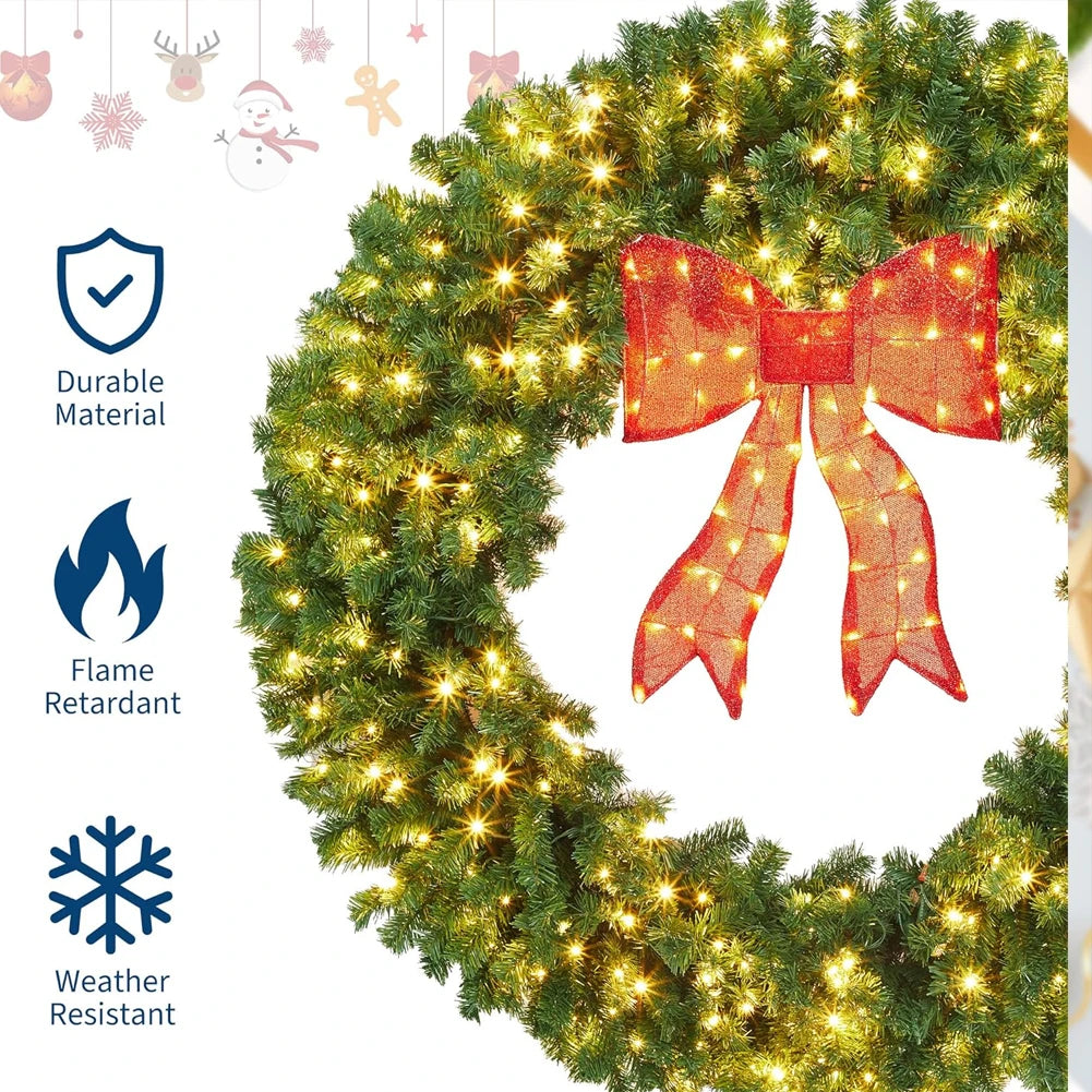 HiMISS Prelit Christmas Wreath With Lighted Bow