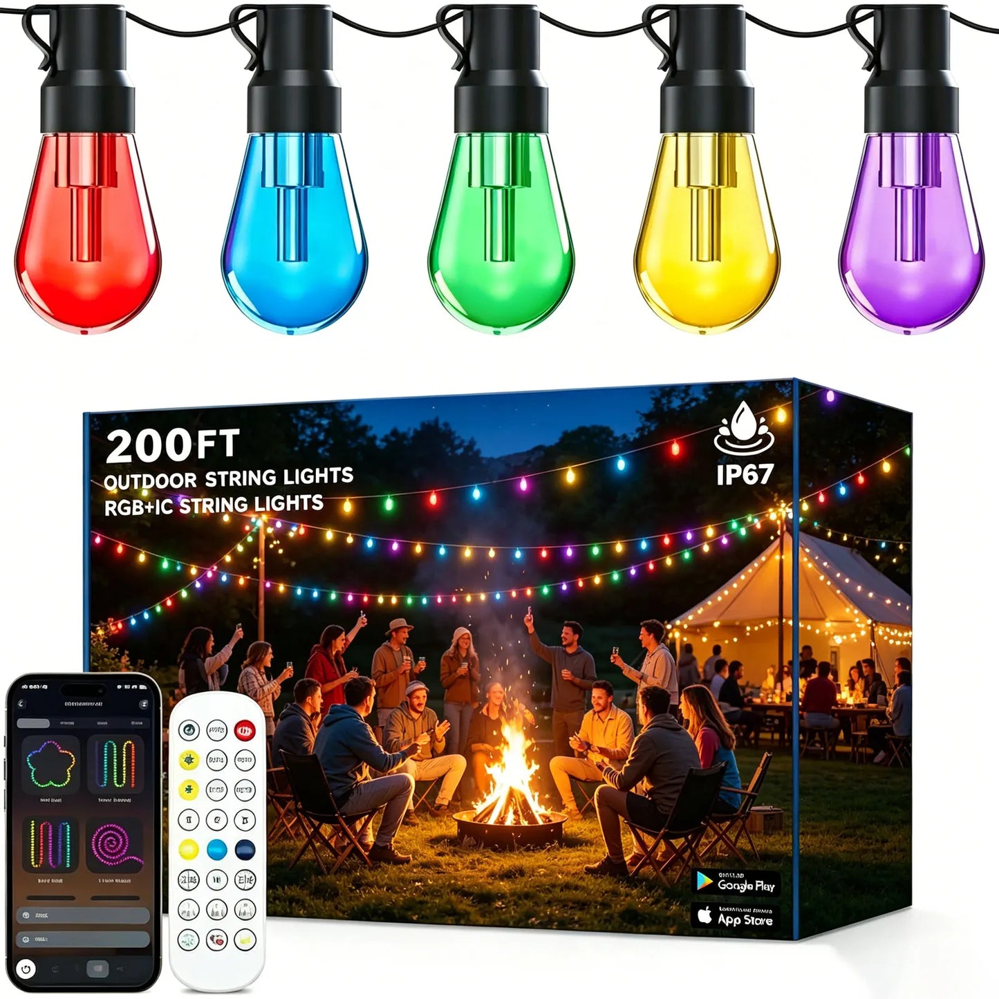 Outdoor Waterproof LED String Lights With Smart App Control