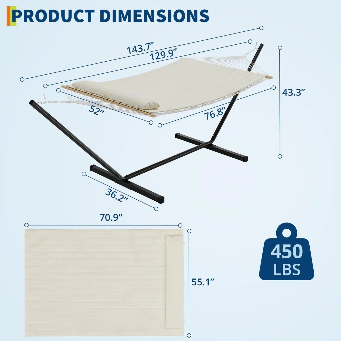 Double Hammock With Stand Heavy Duty Outdoor Patio Garden
