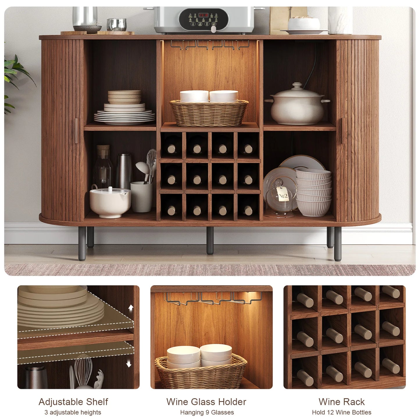 Modern LED Wine Bar Cabinet With Glass Rack