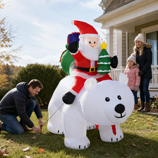 Santa Riding Polar Bear LED Christmas Inflatable