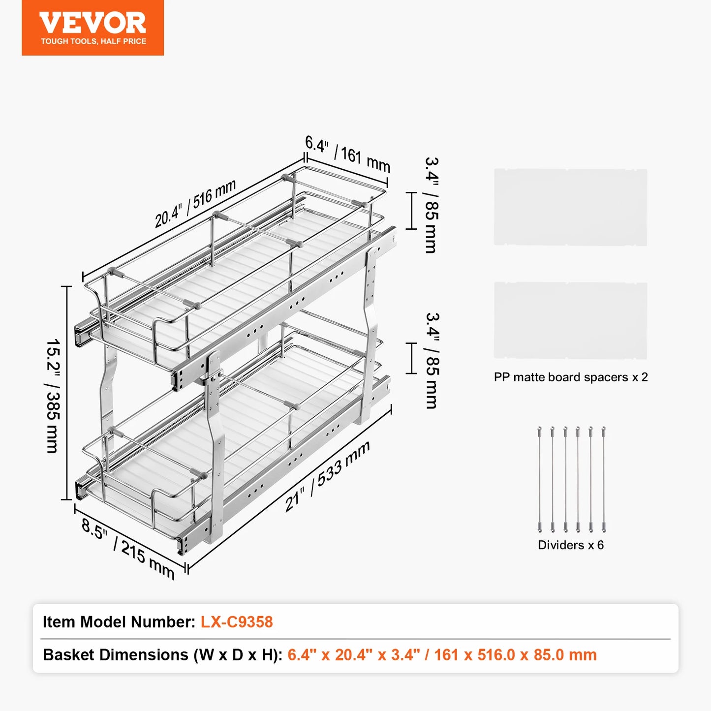 VEVOR Pull Out Cabinet Organizer Heavy Duty Slide Out Pantry Shelves Sliding Drawer Storage for Home Inside Kitchen Cabinet