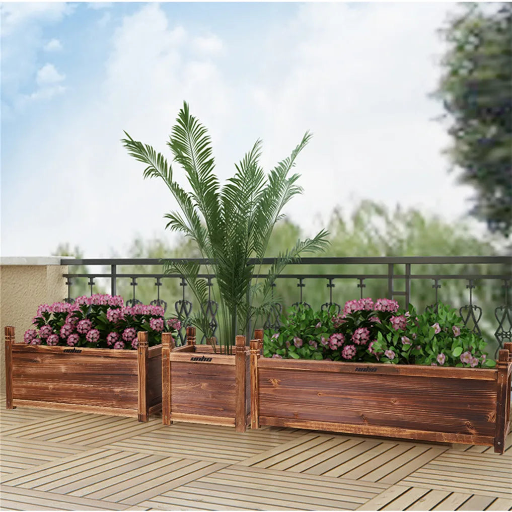Solid Pine Wood Raised Flower Bed Garden Planter