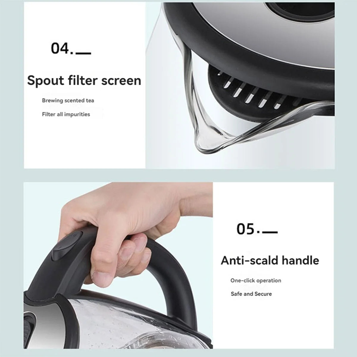 1000W Electric Glass Kettle With Stainless Steel