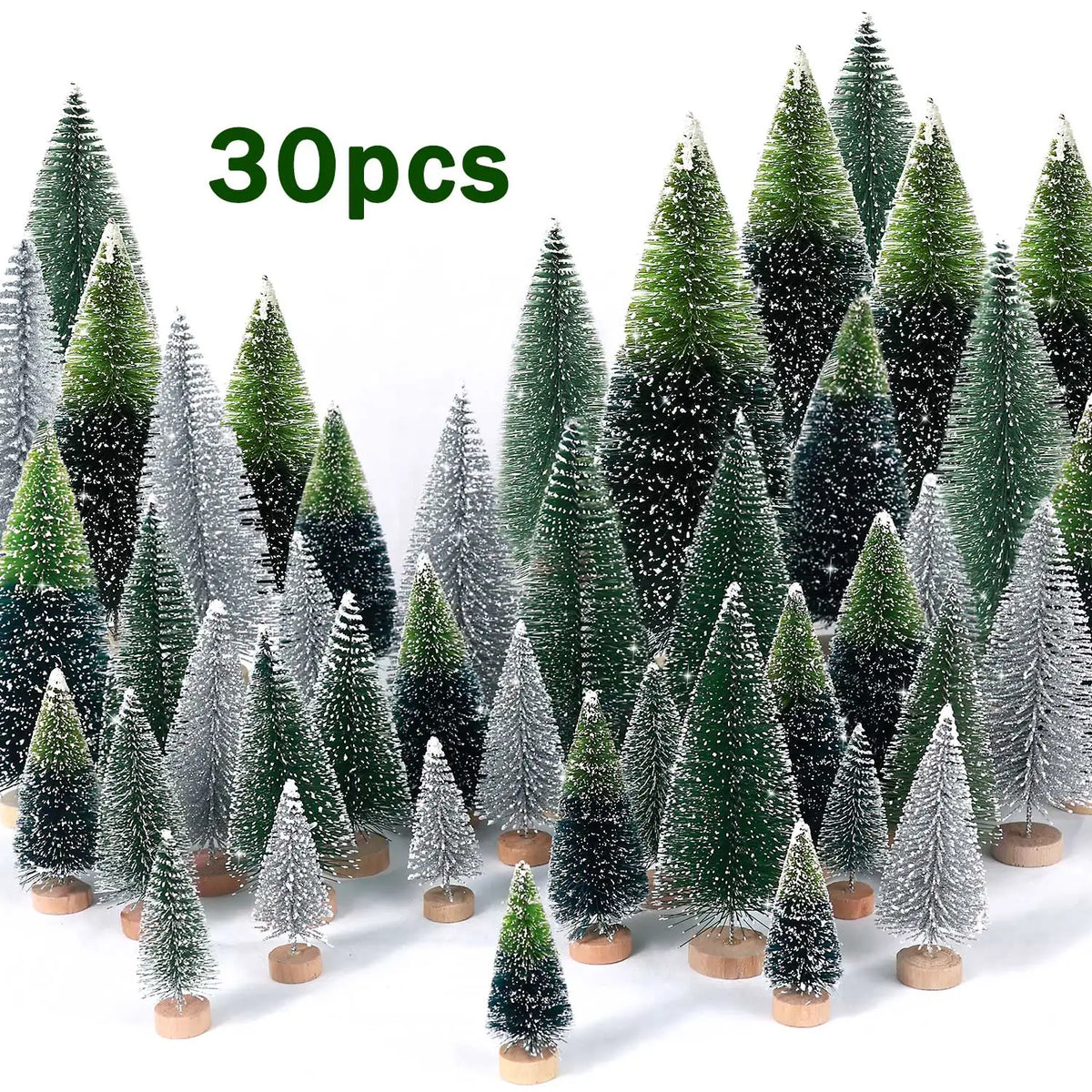 Artificial Christmas Bottle Brush Trees With Wooden Base