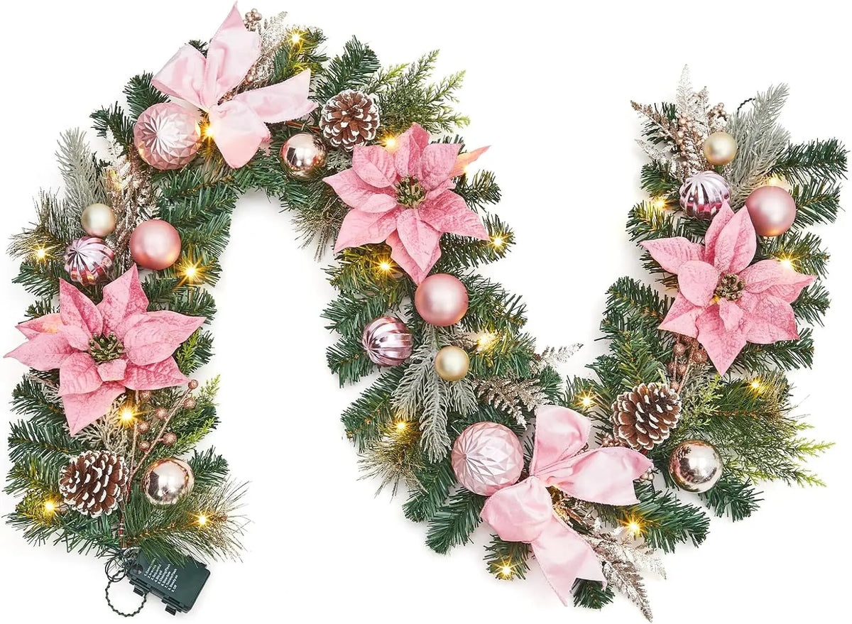 Tacleekii Prelit Christmas Garland With Ornaments