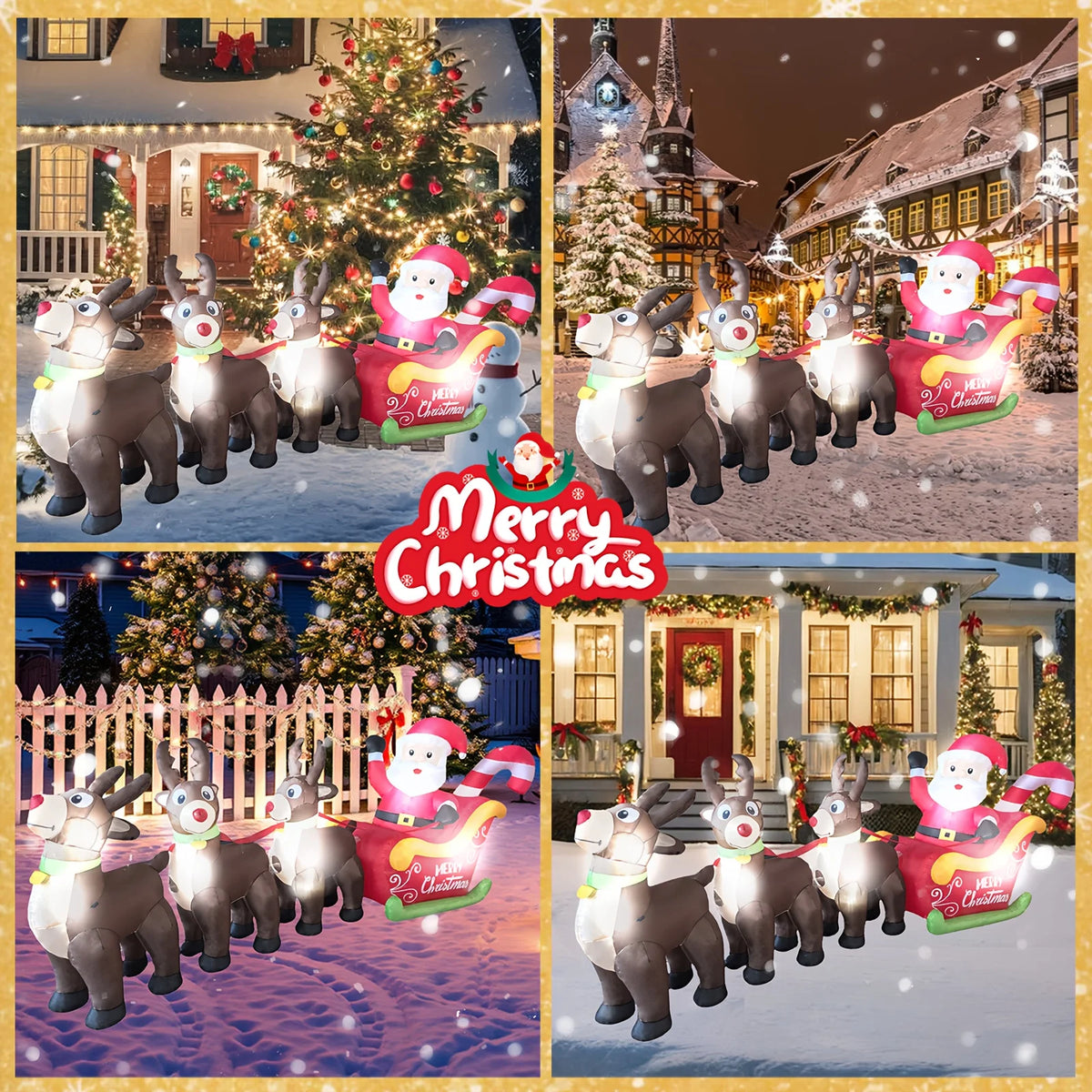 LED Inflatable Santa Sleigh With Reindeer Yard Decor