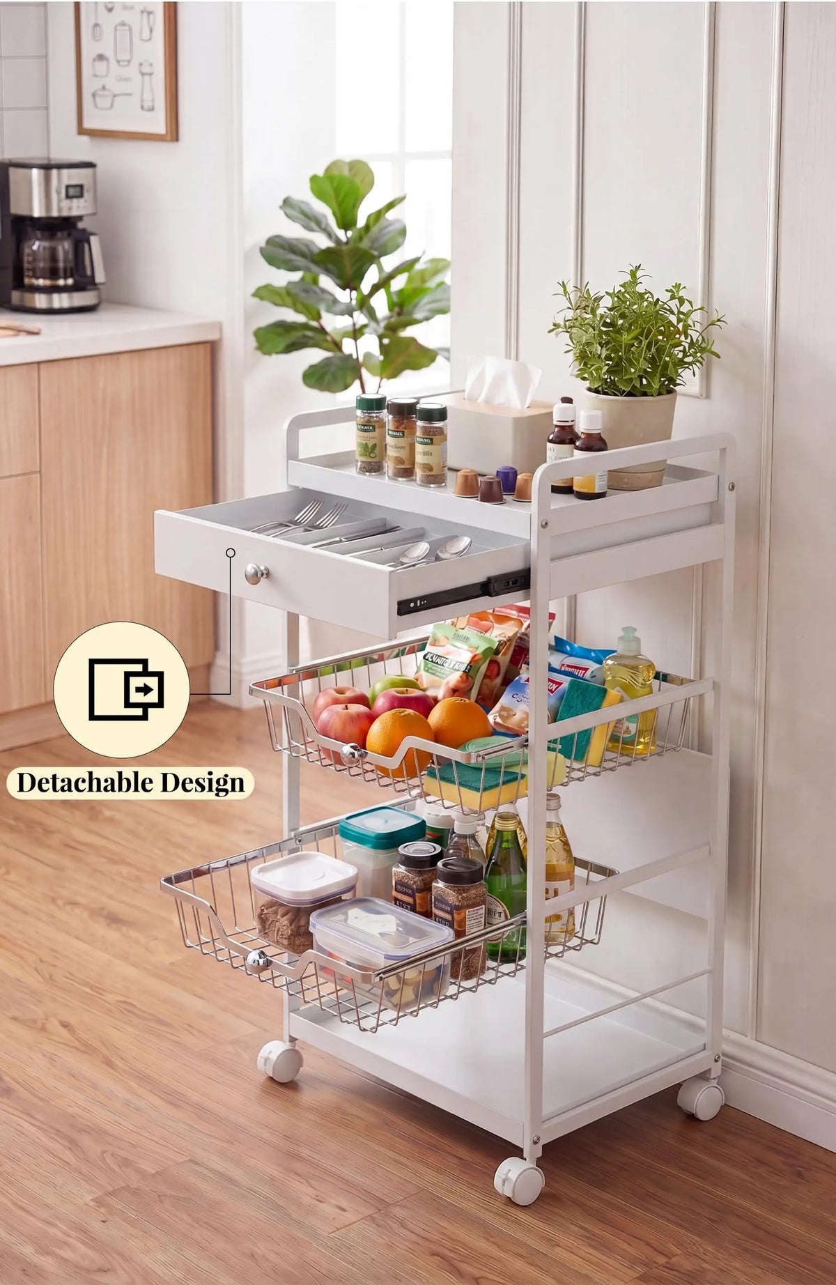 3 Tier Rolling Storage Cart With Lockable Wheels