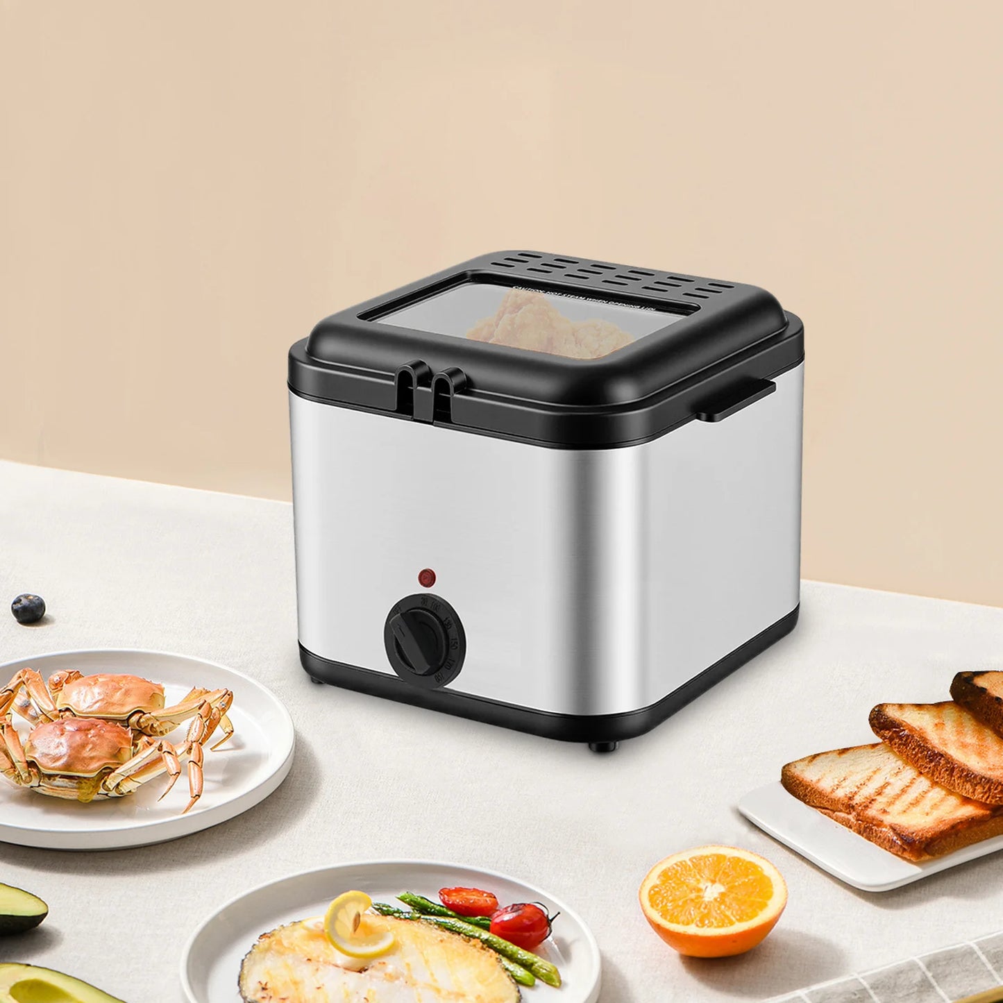 Electric Deep Fryer 2.64qt, Stainless Steel Oil Fryer with Basket & Adjustable Temp 176-374°F, 1000W for Home Fries Chicken