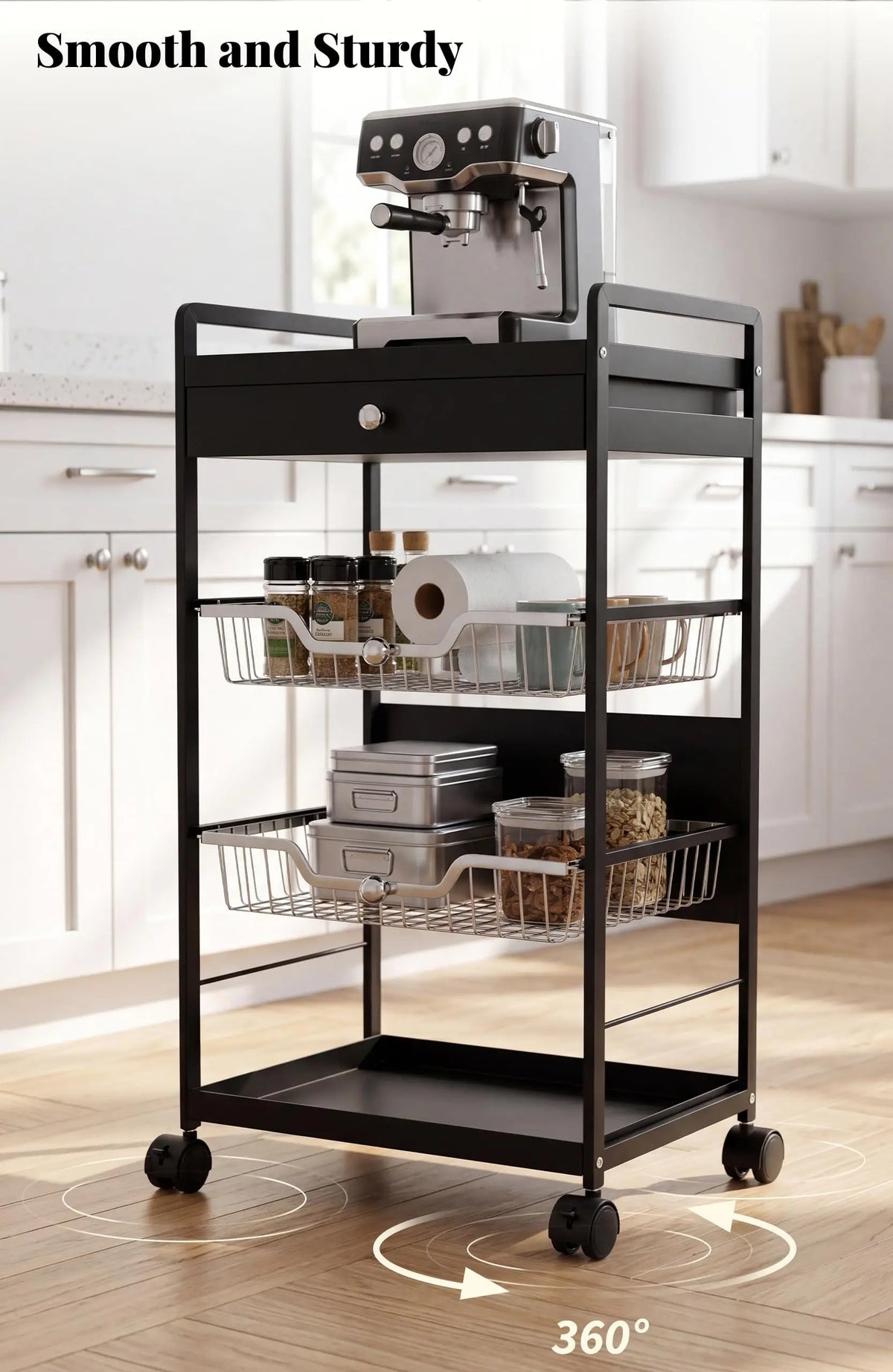 3 Tier Rolling Storage Cart With Lockable Wheels
