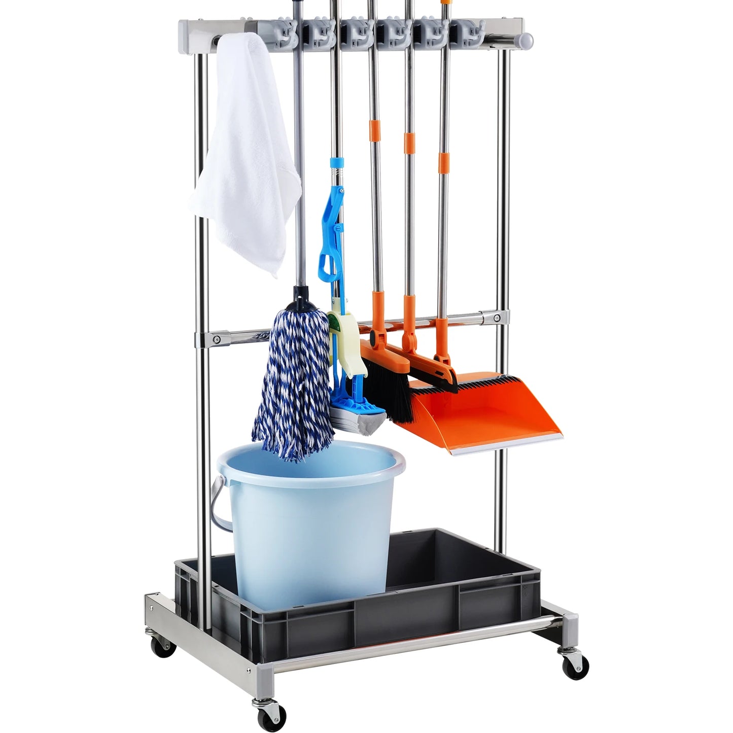 Garden Tool Organizer. Yard Tool Tower Rack 10 Slots with Hook & Wheels, Broom Storage for Garage Outdoor Organization